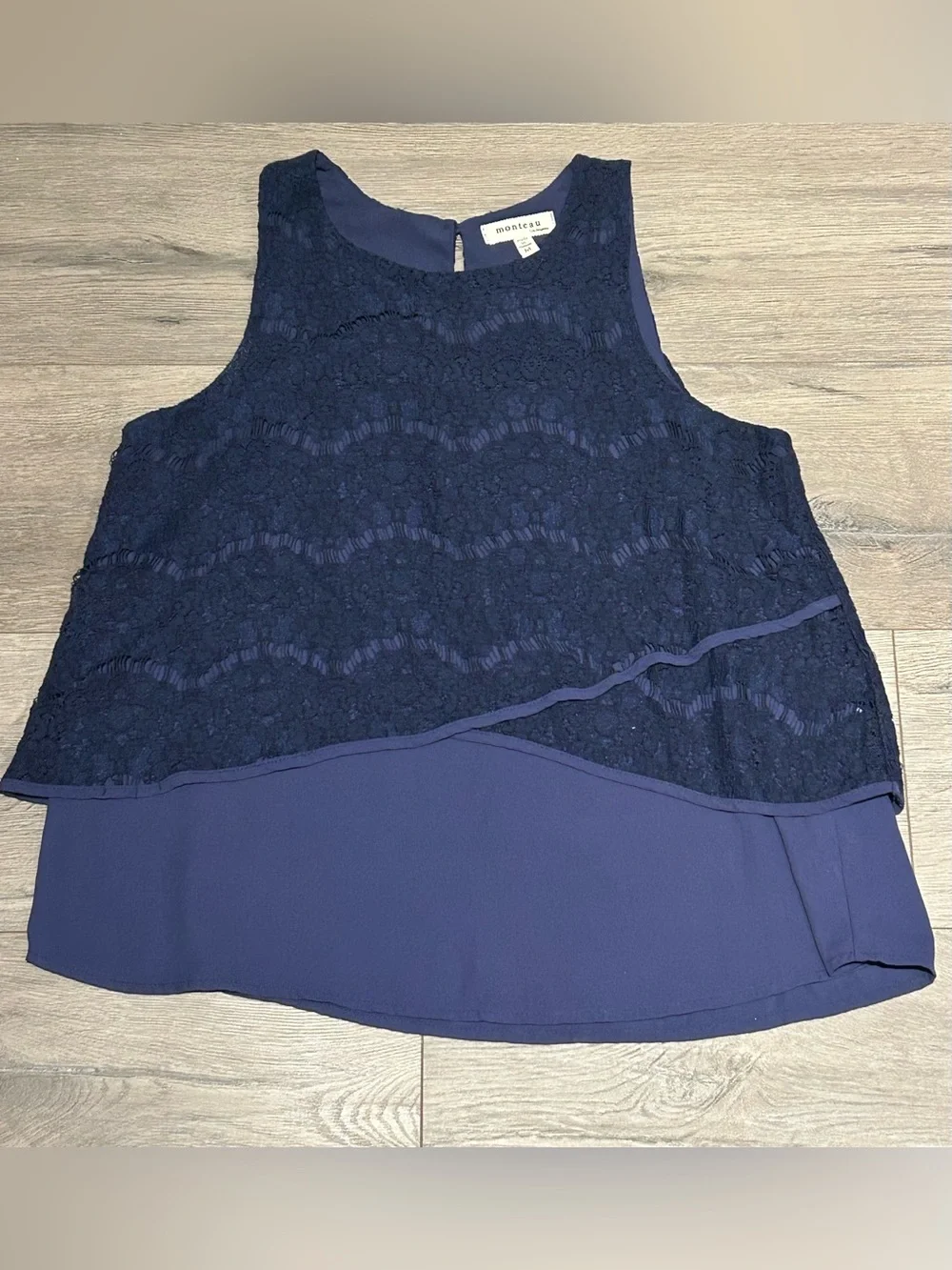 Monteau Navy Lace Overlay Layered Tank Top - Picture 1 of 4